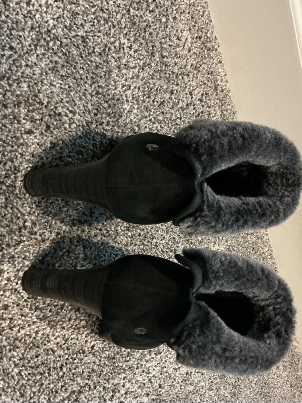 UGG Black Suede Ankle Booties with Gray Fur Cuff - Picture 3 of 4